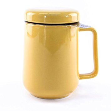 Peak Ceramic Tea Mug w/ Stainless Steel Infuser & Lid - #1 Best Tea Cup Infuser to Brew Loose Leaf Tea - 16oz / 480ml (Yellow)