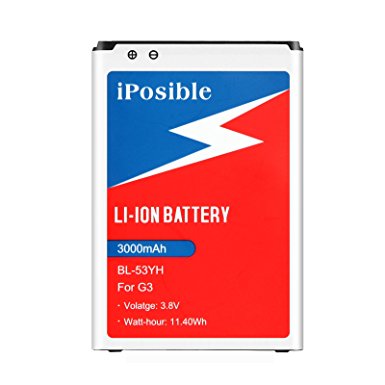iPosible G3 Battery | 3000mAh Li-ion Battery for LG G3, D851(T-Mobile), D850(AT&T), VS985(Verizon), LS990(Sprint), fits BL-53YH [24-Month Warranty]