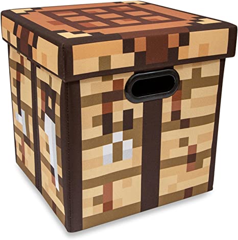 Minecraft Crafting Table 13-Inch Storage Bin Chest with Lid | Foldable Fabric Basket Container, Cube Organizer with Handles, Cubby for Shelves, Closet | Home Decor Essentials, Video Game Gifts