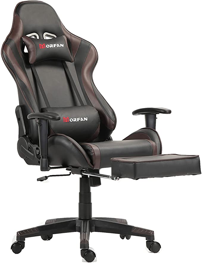 Morfan New Racing Style Gaming Chair with Footrest Swivel Chair Massage and Rocking Function Coloful Racing Style Desk Chair(Cafe)