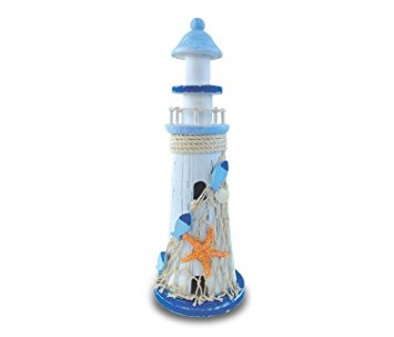 Puzzled Large Light Blue Stripes Lighthouse with Star Fish Nautical Decor