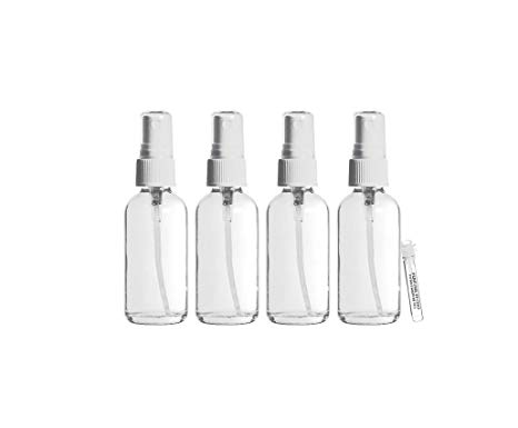 Perfume Studio 2oz Clear Glass Spray Bottles & Body Oil Sample. (4 Units, White Fine Mist Sprayers & Perfume Studio Oil Sample)