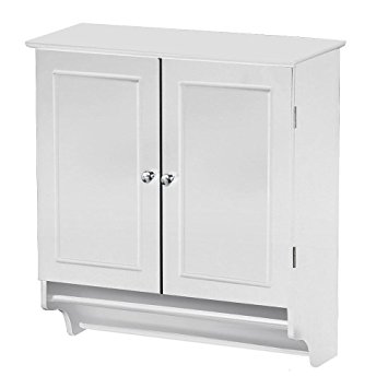 Yaheetech Bathroom/Kitchen Wall Mounted Cabinet White Double Door & Hanging Bar Storage Cupboard