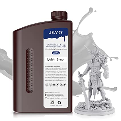 JAYO ABS-Like 3D Printer Resin, Drillable 405nm Rapid UV-Curing Photopolymer Resin with High Hardness and Toughness, Low Odor and Low Shrinkage Suitable for 2K 4K 6K 8K LCD 3D Printers, 2KG Gray