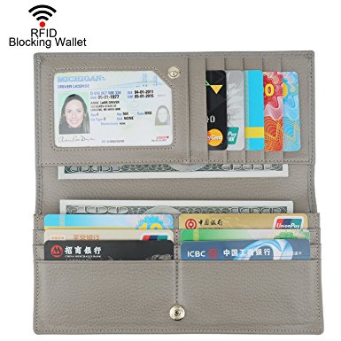 Dante Women RFID Blocking Ultra Slim Real Leather Wallet-Clutch Wallet-Shield Against Identity Theft