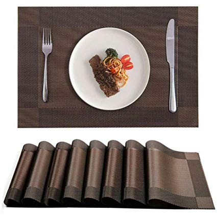 Akway Placemats Set of 8 Washable Table Mats Cup Mat Heat/Stain Resistant Place Mats for Dining Table, Brown CD1-BN-8
