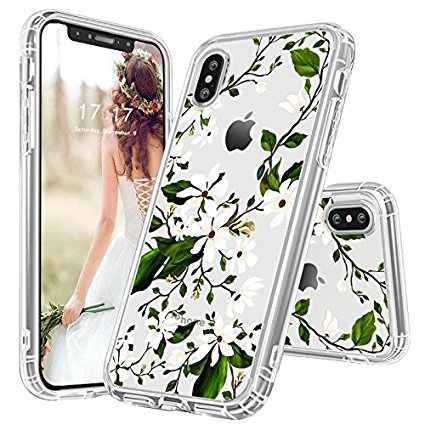 iPhone X Case, iPhone X Case Protective, MOSNOVO Floral Magnolia Flower Pattern Clear Design Transparent Plastic Hard Back Case with Soft TPU Bumper Protective Case Cover for Apple iPhone X