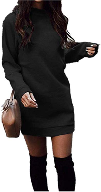 Xuan2Xuan3 Women's Fleece Long Sweatshirt Dress Crewneck Pullover Casual Long Sleeve Bodycon Mini Sweater Dress