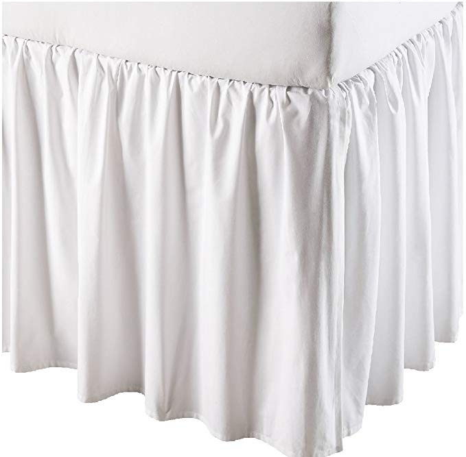 SPLIT Corner Ruffle Bed Skirt Solid WHITE 600 TC Egyptian Cotton QUEEN (60" W x 80" L) With 22" Drop Length.