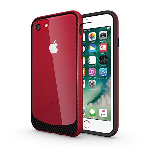 iPhone 7 Case Clear, (Red Black) Shock Drop Protection [Clear Series] Rugged Cover for iPhone 7