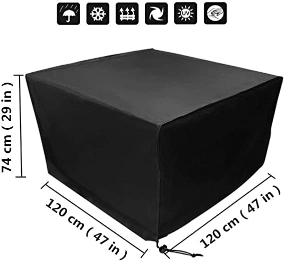 BETTERLE Square Table Cover Garden Furniture Covers Large Waterproof Protective Outdoor Garden Cover for Furniture Rectangular Table Cover (120 x 120 x 74cm)