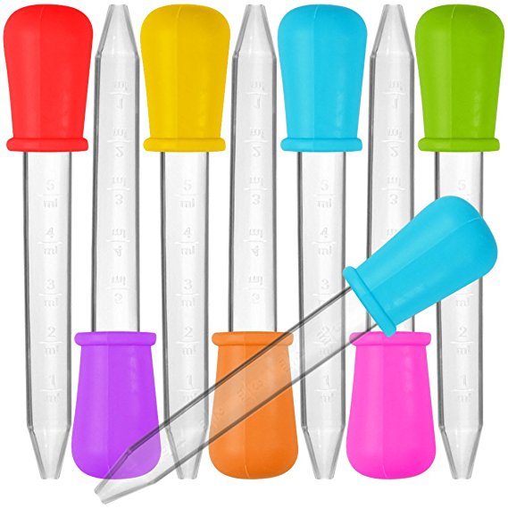 8 Pcs Liquid Droppers, SENHAI Silicone and Plastic Pipettes Transfer Eyedropper with Bulb Tip for Candy Oil Kitchen Kids Gummy Making - 7 Colors