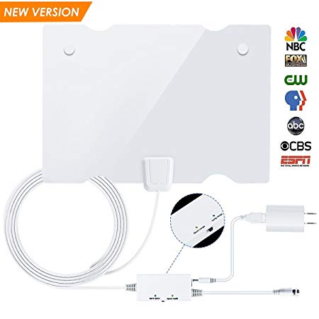 TV Antenna, Indoor HDTV Antenna 1080P 50-80 Miles Range with 2018 Newest Type Switch Console Amplifier Signal Booster, USB Power Supply and 16.4ft Coax Cable, White Appearance (2018 Version)