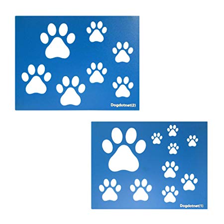 Dogdotnet Dog Cat Paw Print Stencils, 2 Sheets per Pack Various Paw Print Sizes, 4", 3", 2.5", 2", 1.75" 1.5", 1" Tall