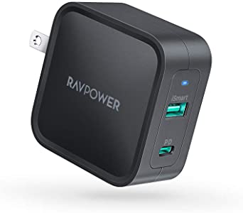 USB C Charger, RAVPower 65W PD Charger [GaN Power Tech] Dual Port Wall Charger Adapter with Foldable Plug for MacBook Pro iPad Pro Nintendo Switch Pixel, iPhone 11 Pro Max X XS XR 8, Galaxy S9 S9  S10