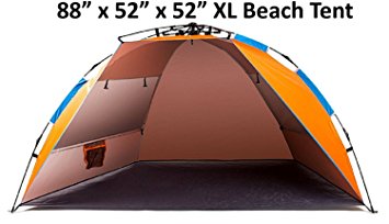 2017 TuTu Outdoors X-Large 4 Person Beach Tent (Durable Portable Sun Shade Summer Shelter with Stakes and Carrying Bag, Instant Easy Up, Anti UV for Fishing Hiking Kid Family Pet)