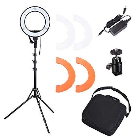 AW Dimmable 14" 35W 5500K LED Ring Light with Tripod Ball Head Color Filter Photo Video Lighting Stand Kit