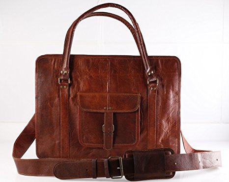 Komal's Passion Leather 15 inch Handmade Leather Tote Bag Travel Bag Handbag Shopping Bag