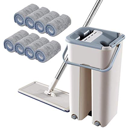 IMSHI Microfiber Mop Set, Flat Squeeze Mop and Bucket Telescopic Rod Separate Dirty Water from Clean Water Self Cleaning Flat Mop