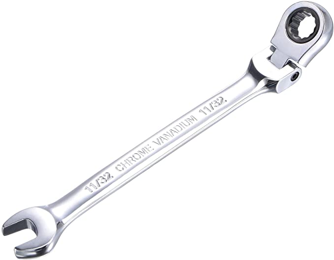 uxcell 11/32 Inch Flex-Head Ratcheting Combination Wrench SAE 72 Teeth 12 Point Ratchet Box Ended Spanner Tools, Cr-V