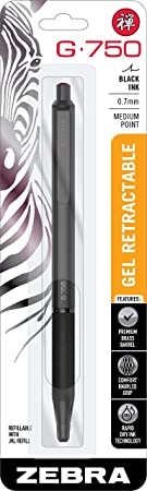 Zebra Pen G-750 Retractable Gel Pen, Black Brass Barrel, Medium Point, 0.7mm, Black Ink, 1-Pack