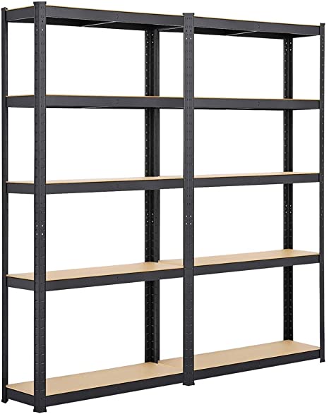 Yaheetech 2PCS Heavy Duty 5 Tier Garage Shelving Units Metal Storage Shelves Shed Utility Rack,180cm x 90cm x 30cm,175KG Per Shelf,Black