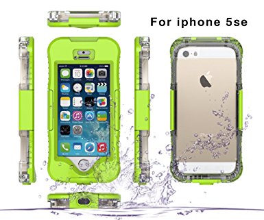 iPhone 5SE 5S 5 Waterproof Case, Moonmini® Underwater Waterproof Slim Full Sealed Dirtproof Snowproof Bumper Underwater Case Cover for iPhone 5SE 5S 5 - Shiny Green