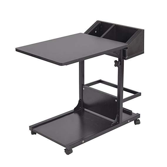 SogesPower Adjustable Laptop Computer Stand Desk Cart Tray Mobile Side Table with Storage Square, Black