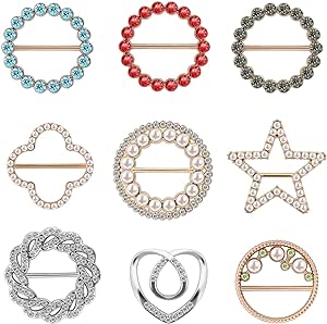 9 PCS Metal T-Shirt Clips, Rhinestones Clothes Corner Knotted Button, Alloy Pearl Rhinestone Circle Clip Buckle Round Shirt Silk Scarf