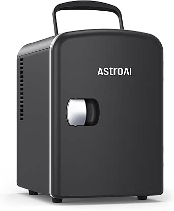 AstroAI Mini Frigo de Chambre, Mini Réfrigérateur Voiture Portatif 4L 12V/220V, Glacière Électrique Chaud/Froid 0-66°C, Cadeau Femme Homme Garantie 3 Ans (Black)