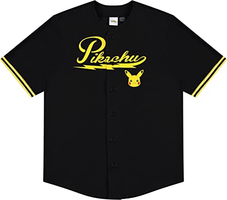 Pokemon Mens Pikachu Baseball Jersey - Mens Pikachu Charizard Pokeball Mesh Button Down Baseball Jersey Fashion Shirt