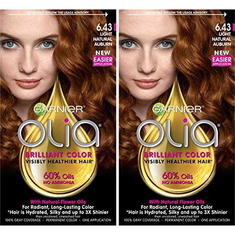 Garnier Olia Ammonia-Free Brilliant Color Oil-Rich Permanent Hair Color, 6.43 Light Natural Auburn (2 Count) Red Hair Dye