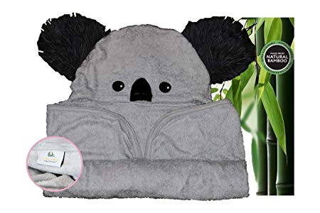 Feel The Difference, Ultra Soft Premium Baby Hooded Towel, 100% Organic Bamboo, Perfect for Baby Shower Gift, 90cmX60cm for Newborns, Infants, Toddlers in Gray Color Koala