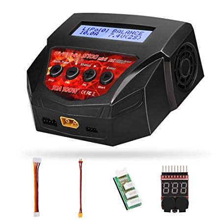 EYESKY LiPo Charger RC Battery Charger Balance Discharger AC100W 10A for 2-4S Li-ion Life NiCd NiMH LiHV PB Battery