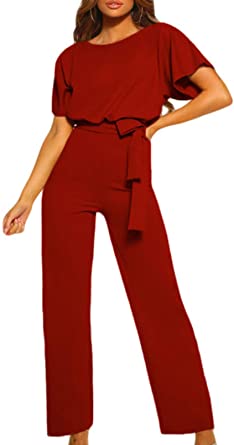 AlvaQ Womens Summer Casual Jumpsuit Short Sleeve Belted Fashion Elegant Romper Playsuit Size 6 20