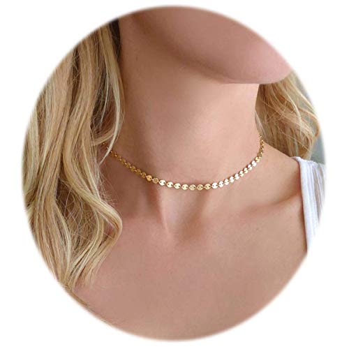Daycindy 3pcs Coin Fishbone Satellite Chains Gold Choker Necklace for Women