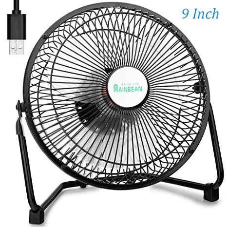 Portable USB Fans for Desk, Mini Fans with 2 Speeds Quiet Operation USB Powered for Camping Travel Home Office,  360° Rotation Black Metal Frame with 1.2m Cable, 9 Inch