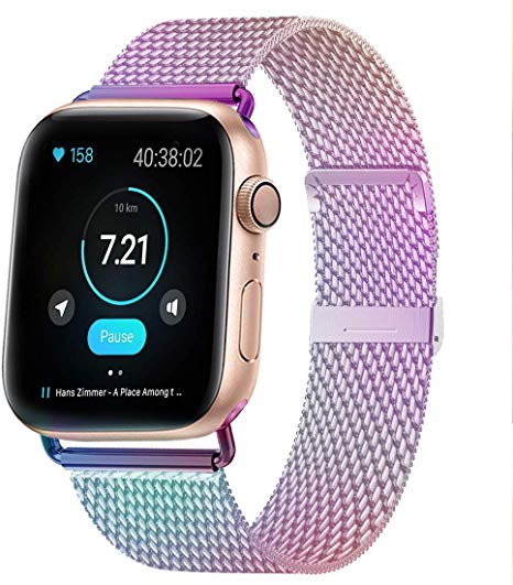 HILIMNY Compatible for Apple Watch Strap 38mm 40mm 42mm 44mm, Stainless Steel Mesh Sport Wristband Loop with Strong Magnetic Closure Strap Adjustable Magnet Clasp for iWatch Series 1, 2, 3, 4, 5