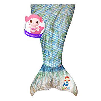 Blankii Mermaid Tail Blanket For Kids - Cute, Super Soft & Cuddly Minky Fleece Fabric - Comes With Plush Mia the Mermaid Doll For Twice The Fun!