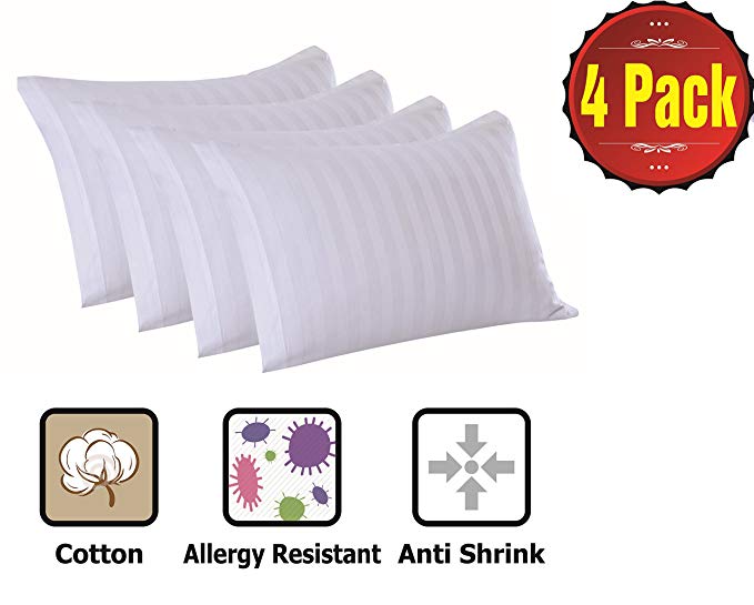 King Pillowcases 4 Pack 20x40 Inches (Fits 20x36`` Pillow) Premium White Pillow Covers 200 300 Thread Count Cotton Sateen Hotel Quality Soft Luxury Protectors Hemmed Pack Anti Shrink Covers Set of 4