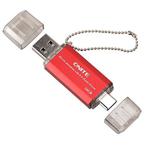 Onite USB 3.0 OTG Type C Dual Flash Drive for New Macbook Pro Touch Bar, Samsung Galaxy S8, LG G6, Google Pixel XL, Red(16G)