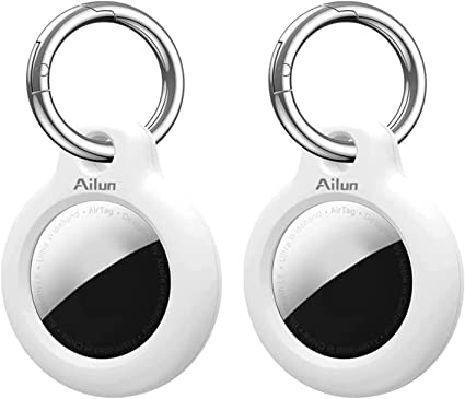 Ailun [2Pack] Hard PC Cover for AirTag,Shockproof Cover Loop with Keychain Ring Holder Skin Protector Protective Case Tracker Finder Locator Anti-Lost Protector Holder for AirTags,Wear-Resistant White