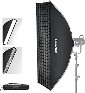 NEEWER 12"x47" Quick Setup Foldable Rectangular Strip Softbox Bowens Mount with Diffusers/Honeycomb Grid/Bag, Compatible with Godox Aputure 120d Video Lights Q4 Studio Flash Strobes, NS17S