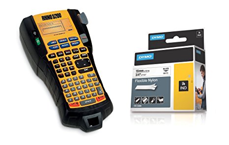 DYMO Industrial RHINO 5200 Label Maker with 3/4" Black on White Flexible Vinyl Tape Refill (1755749)