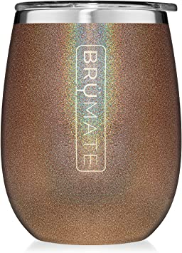 BrüMate Uncork'd XL 14oz Wine Glass Tumbler With Splash-proof Lid - Made With Vacuum Insulated Stainless Steel (Glitter Gold)