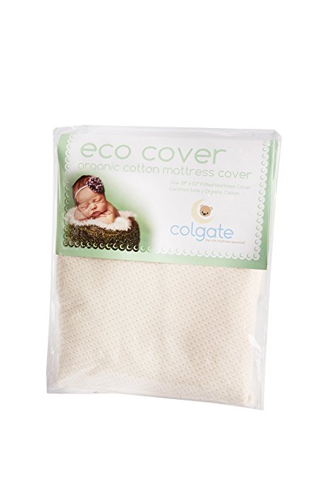 Colgate Eco Cover - Organic Cotton Fitted Crib Mattress Cover with Waterproof Backing, Natural