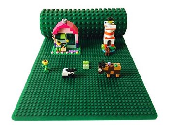 Icellent Green Silicone Brick Building Play Mat, 12" x 32" Double Sided Baseplate Mat, Rollable and Flexible, Compatible with Lego and Duplo for Activity Tables
