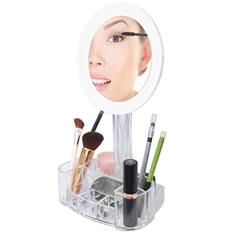 ToiletTree Products LED 7X Battery Operated Magnified Makeup Mirror with Cosmetic Organizer Base, 2.7 Ounce