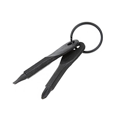 Yosoo Outdoor Multifunctional Pocket Mini Tool Screwdriver Set 2 Key Stainless Steel Keychain(Black)