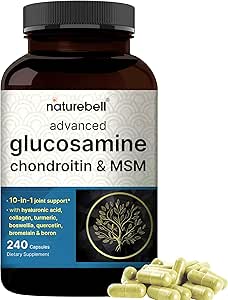 Advanced Glucosamine Chondroitin MSM Supplement, 240 Capsules | 10-in-1 Joint Support Complex – with Hyaluronic Acid, Collagen, Turmeric, Boswellia, & More – Non-GMO